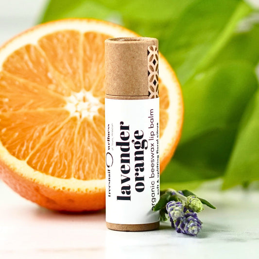 Lavender Orange eco-tube lip balm .30 oz plastic-free push-up—lavender + sweet orange, small-batch