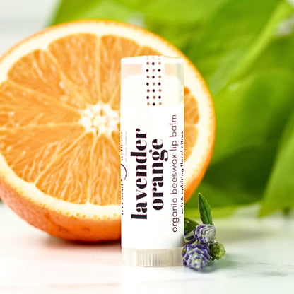 Lavender Orange natural lip balm .15 oz plastic twist-up—lavender + sweet orange, small-batch