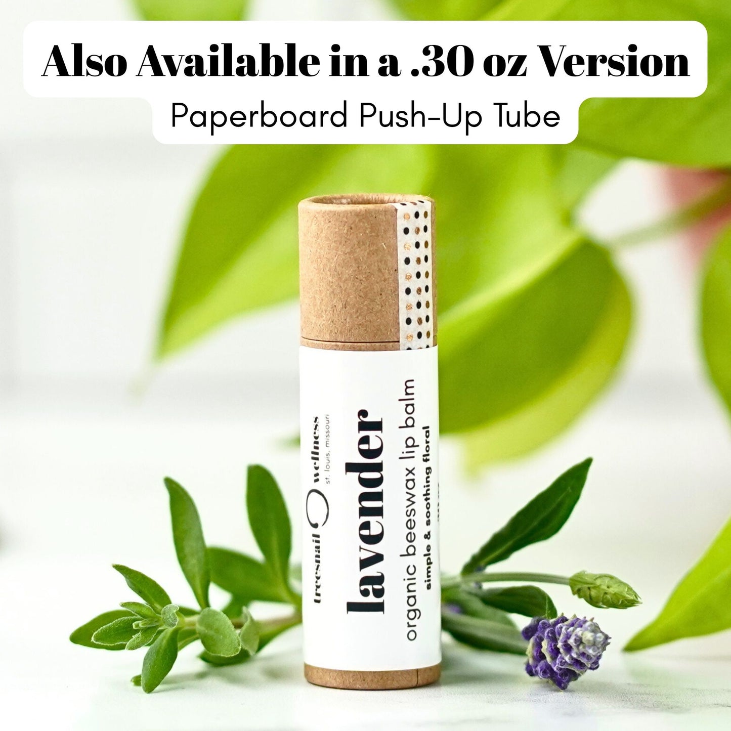 Lavender organic lip balm .30 oz paperboard push-up—light lavender, small-batch, Treesnail Wellness