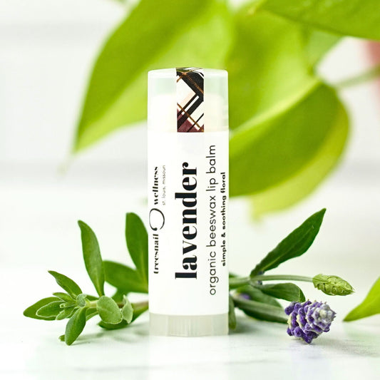 Lavender organic lip balm .15 oz plastic twist-up—light lavender, small-batch, Treesnail Wellness