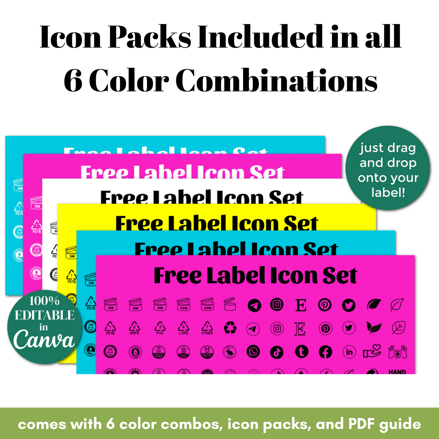Free label icon set with multiple color combinations on a white background