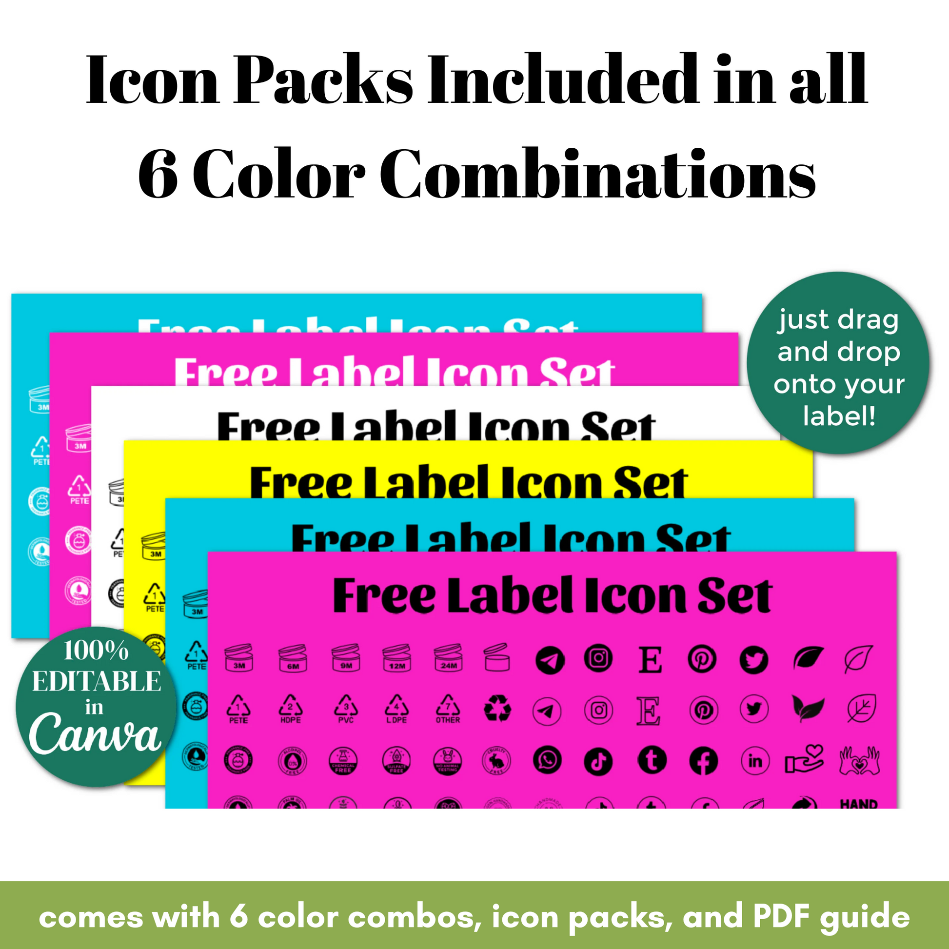 Free label icon set with multiple color combinations on a white background