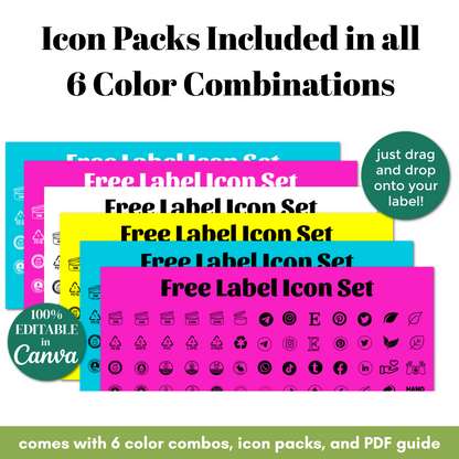 Free label icon set with multiple color combinations on a white background