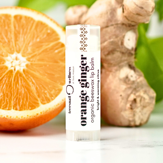 Orange Ginger natural lip balm .15 oz plastic twist-up—sweet orange + ginger, small-batch