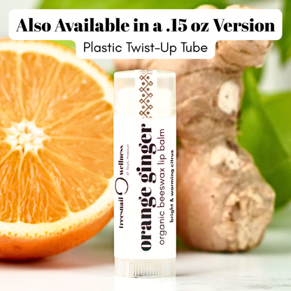 Orange Ginger natural lip balm .15 oz plastic twist-up—sweet orange + ginger, small-batch