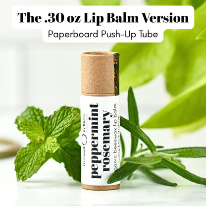 Treesnail Wellness Peppermint Rosemary Lip Balm in the .30 oz paperboard tube version