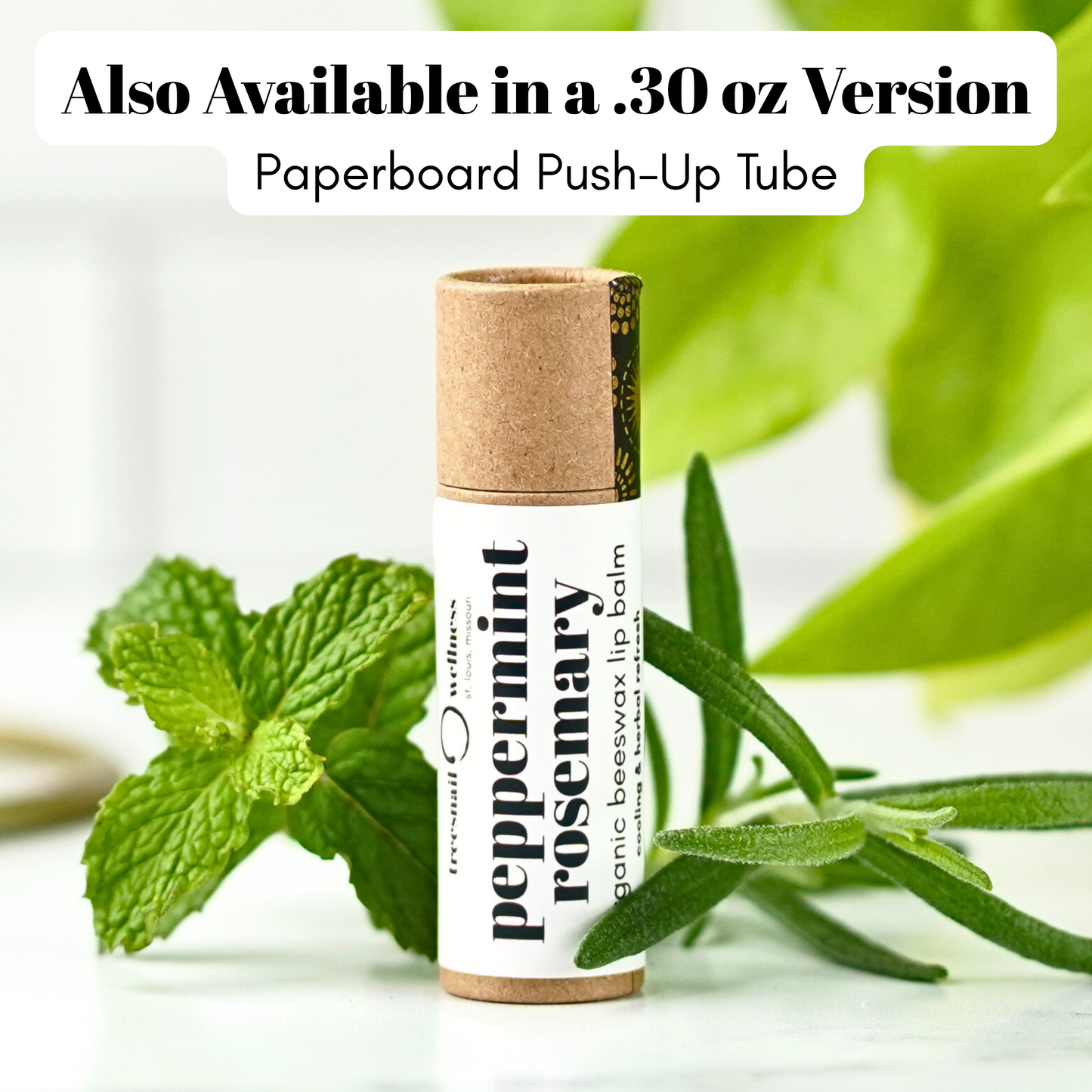 Peppermint Rosemary eco-tube lip balm .30 oz plastic-free push-up—peppermint + rosemary, small-batch