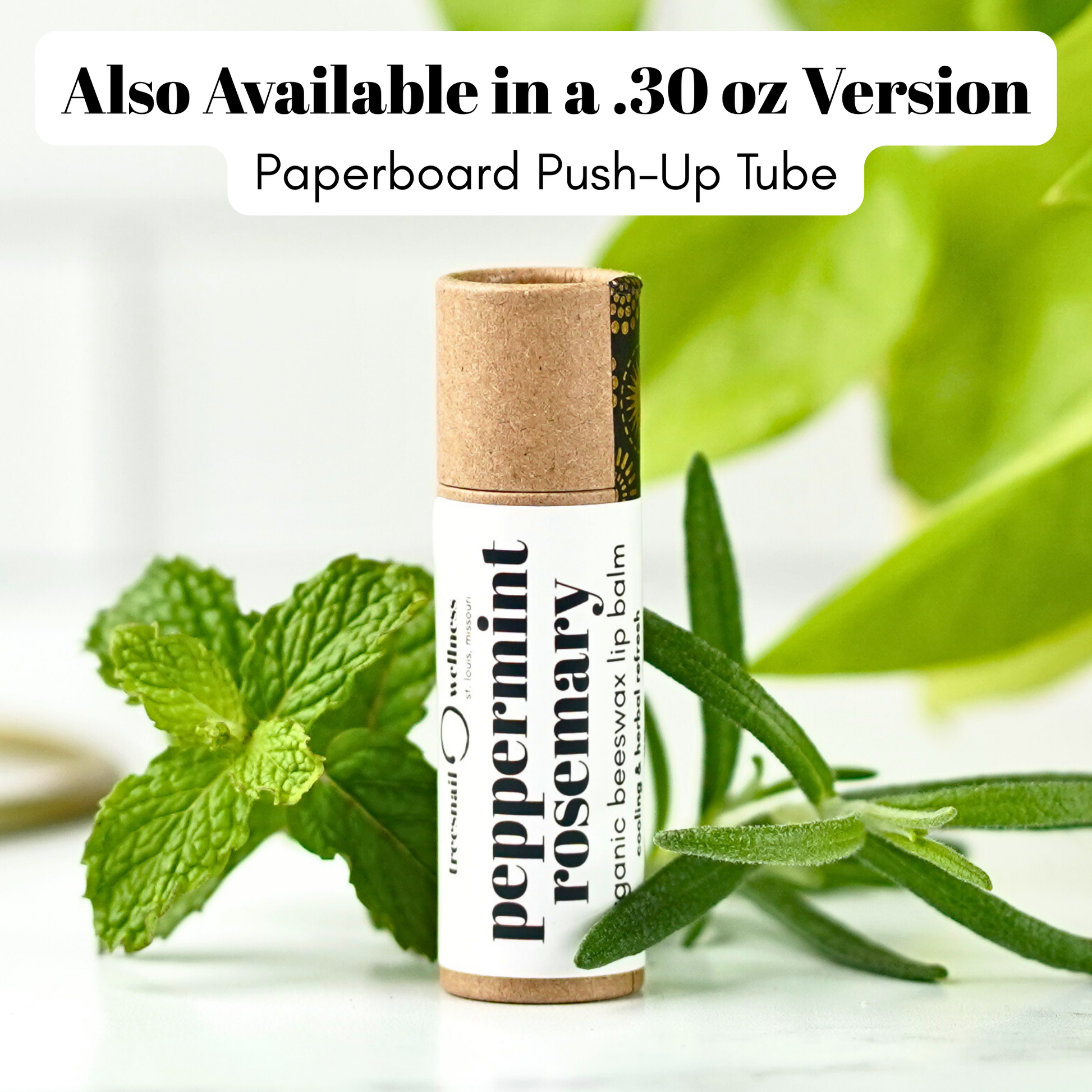 Peppermint Rosemary eco-tube lip balm .30 oz plastic-free push-up—peppermint + rosemary, small-batch