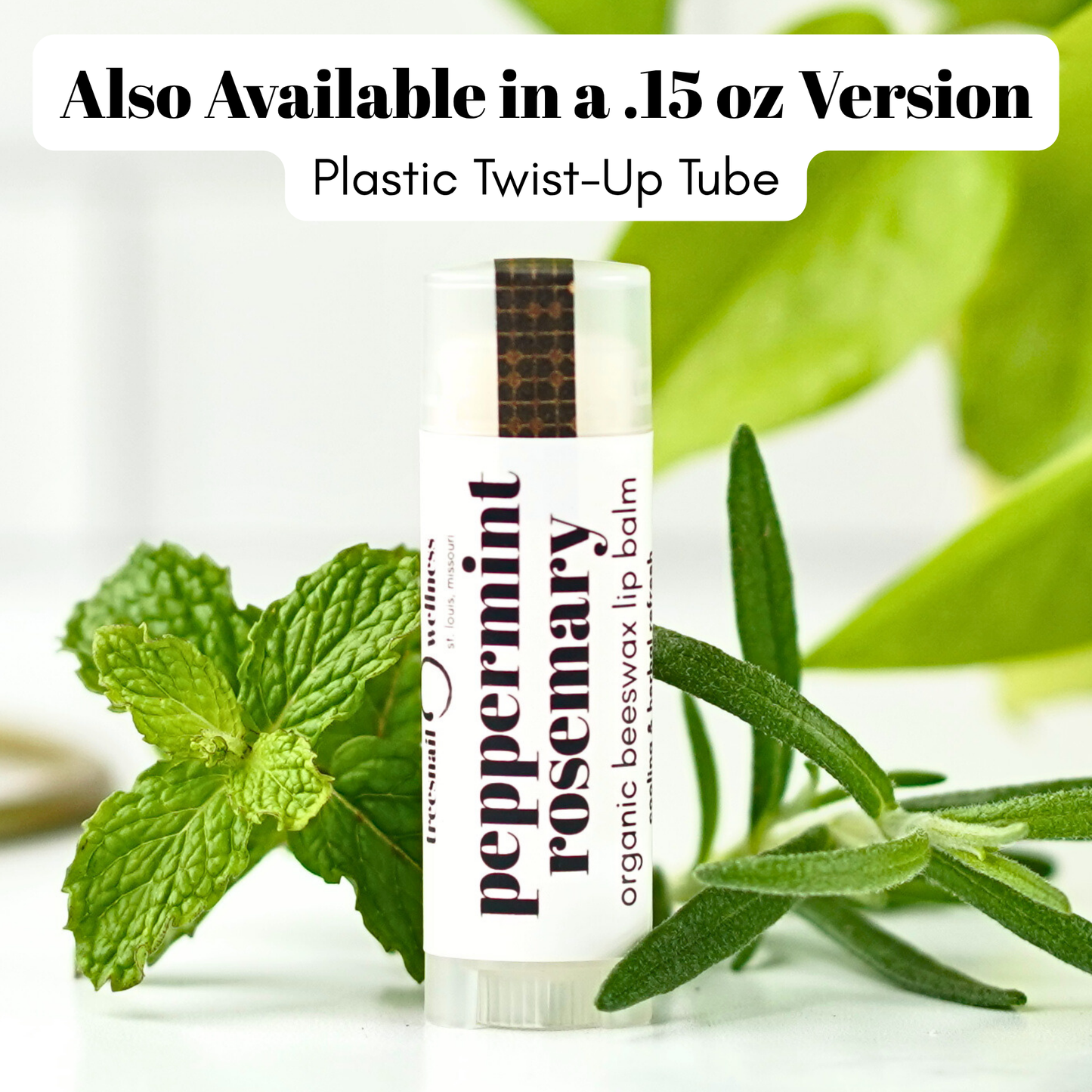 Peppermint Rosemary natural lip balm .15 oz plastic twist-up—cool mint + rosemary, small-batch