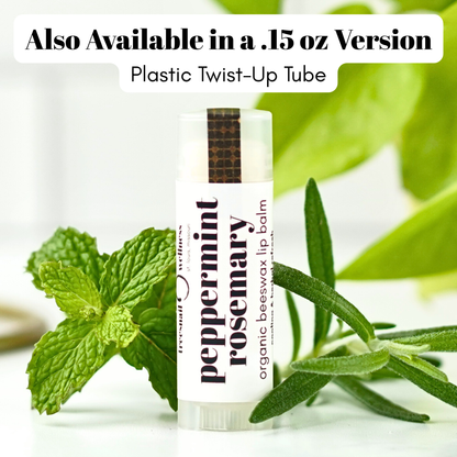 Peppermint Rosemary natural lip balm .15 oz plastic twist-up—cool mint + rosemary, small-batch