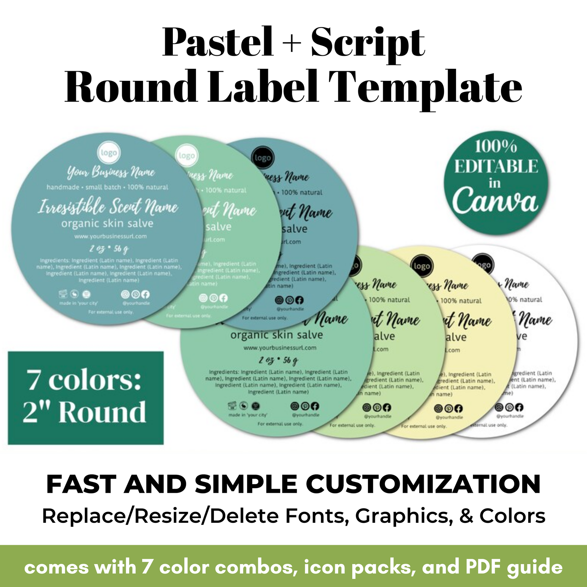 Pastel round label template with customizable options on a white background