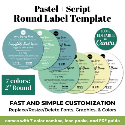 Pastel round label template with customizable options on a white background