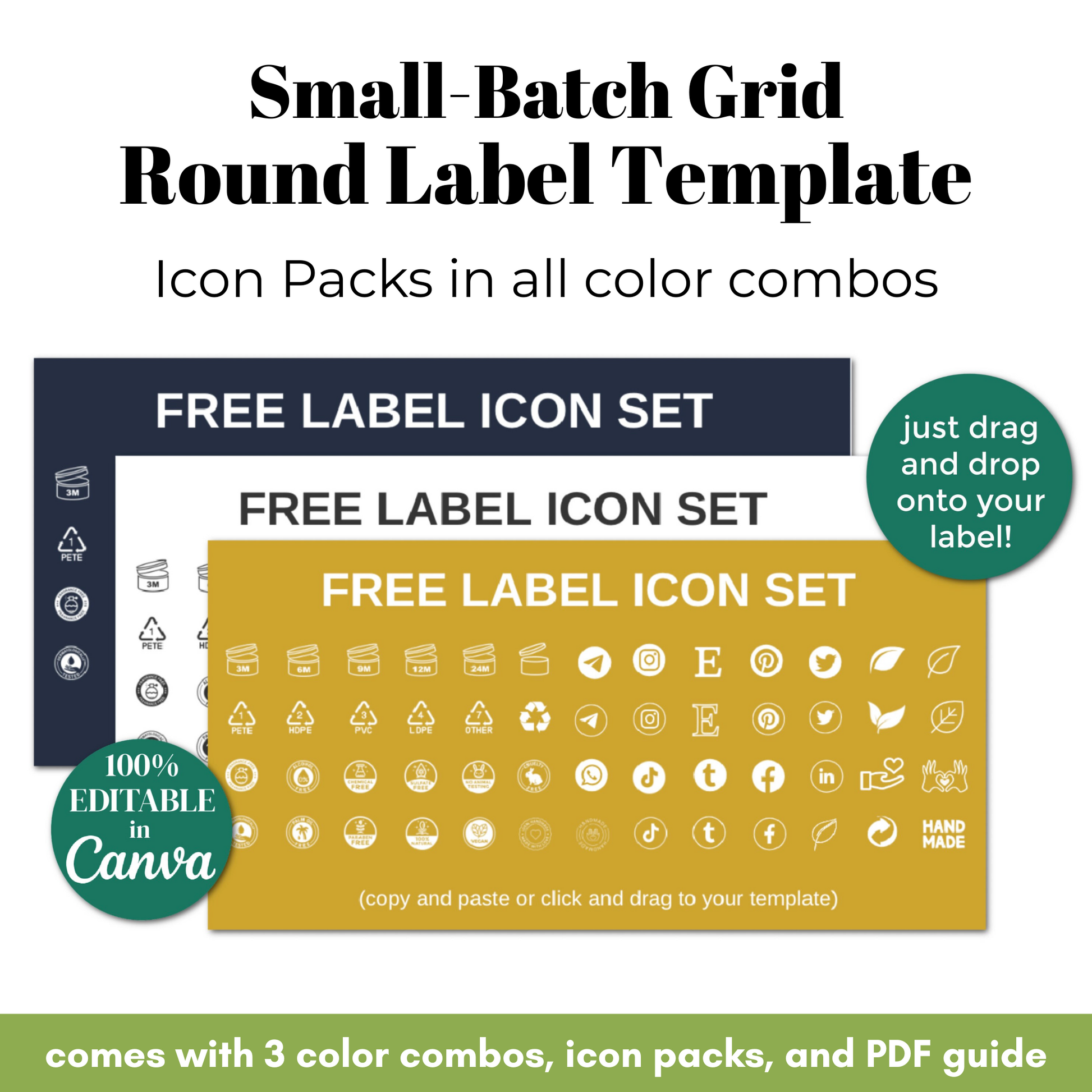 Free label icon set with customizable color combinations on a white background