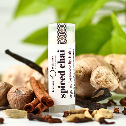 Spiced Chai natural lip balm .15 oz plastic twist-up—cinnamon, clove, cardamom, ginger