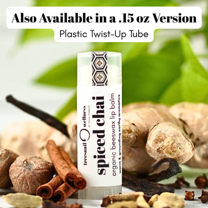 Spiced Chai eco-tube lip balm .15 oz twist-up—warming cinnamon, clove, cardamom, ginger