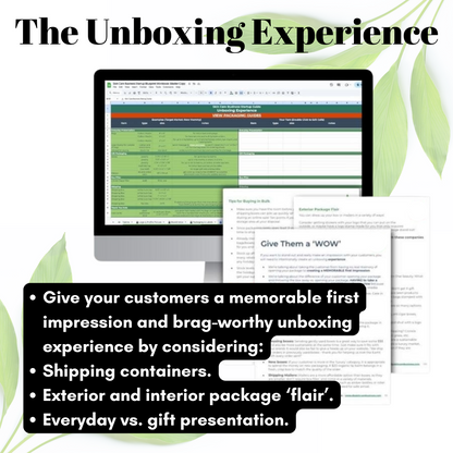 Computer screen displaying a software interface with text about packaging and unboxing experience.