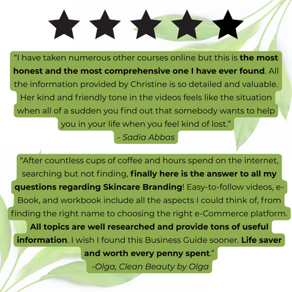 Five-star rating with customer reviews and a green leafy background