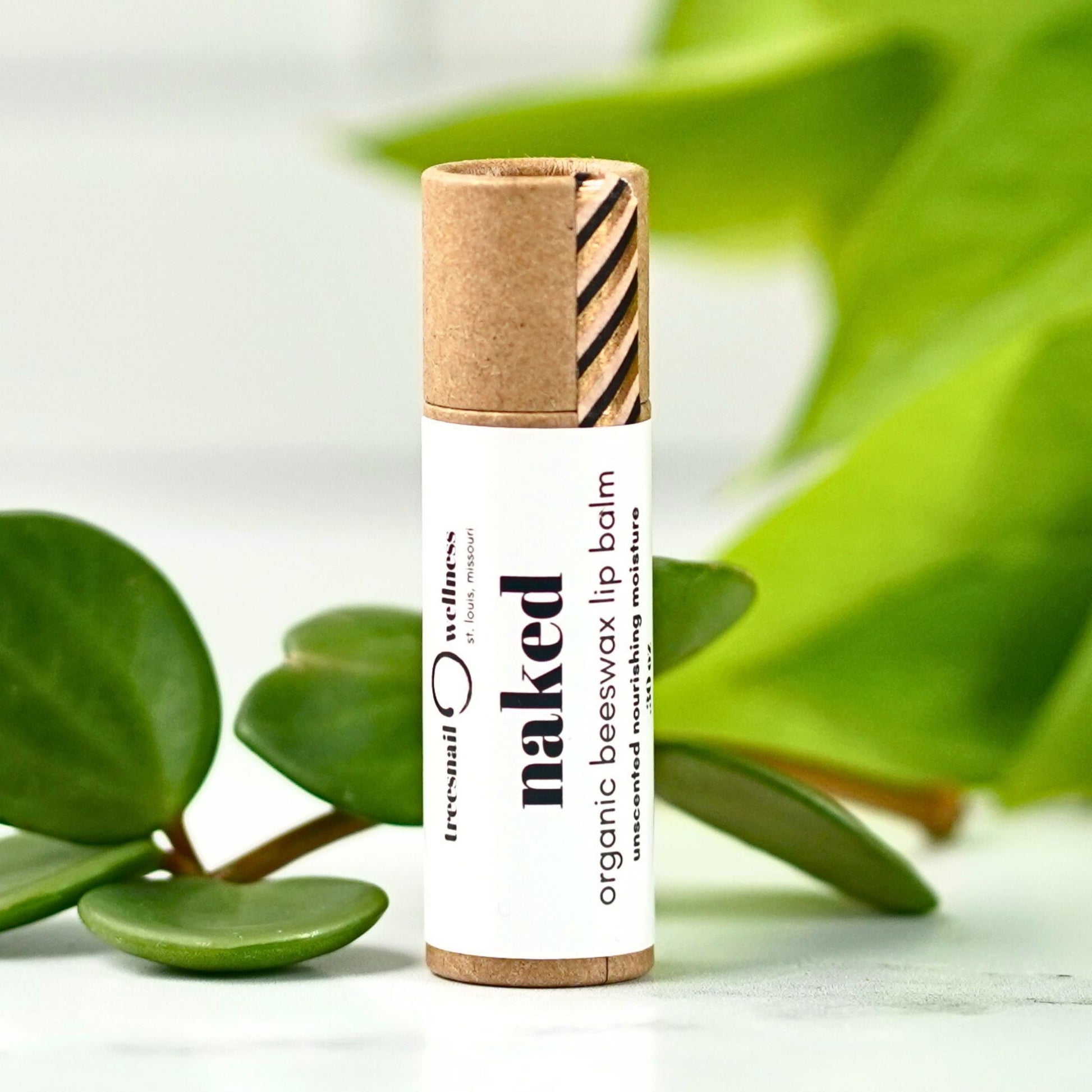 Naked (Unscented) eco-tube lip balm .30 oz plastic-free push-up—three-ingredient formula