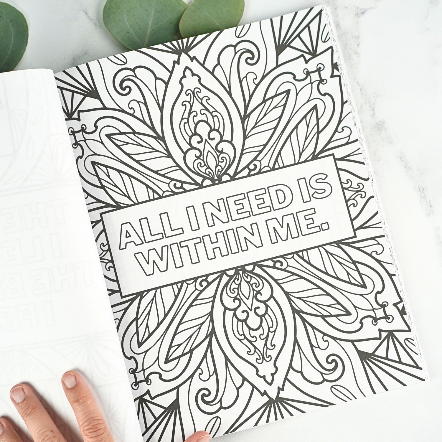 Womens Affirmation Coloring Book Example 1: "All I need is within me."